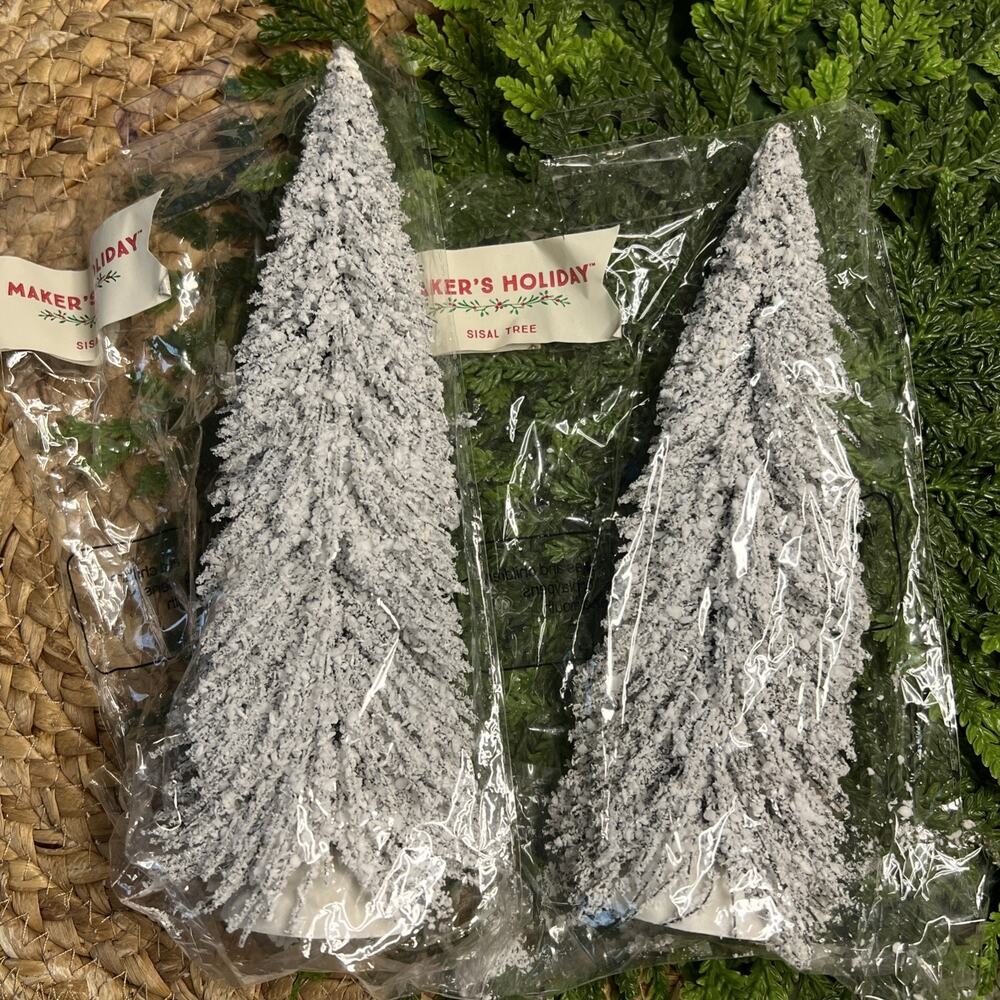 Maker’s Holiday Flocked Sisal Trees Snow READ 8” & 9” Christmas Winter Decor